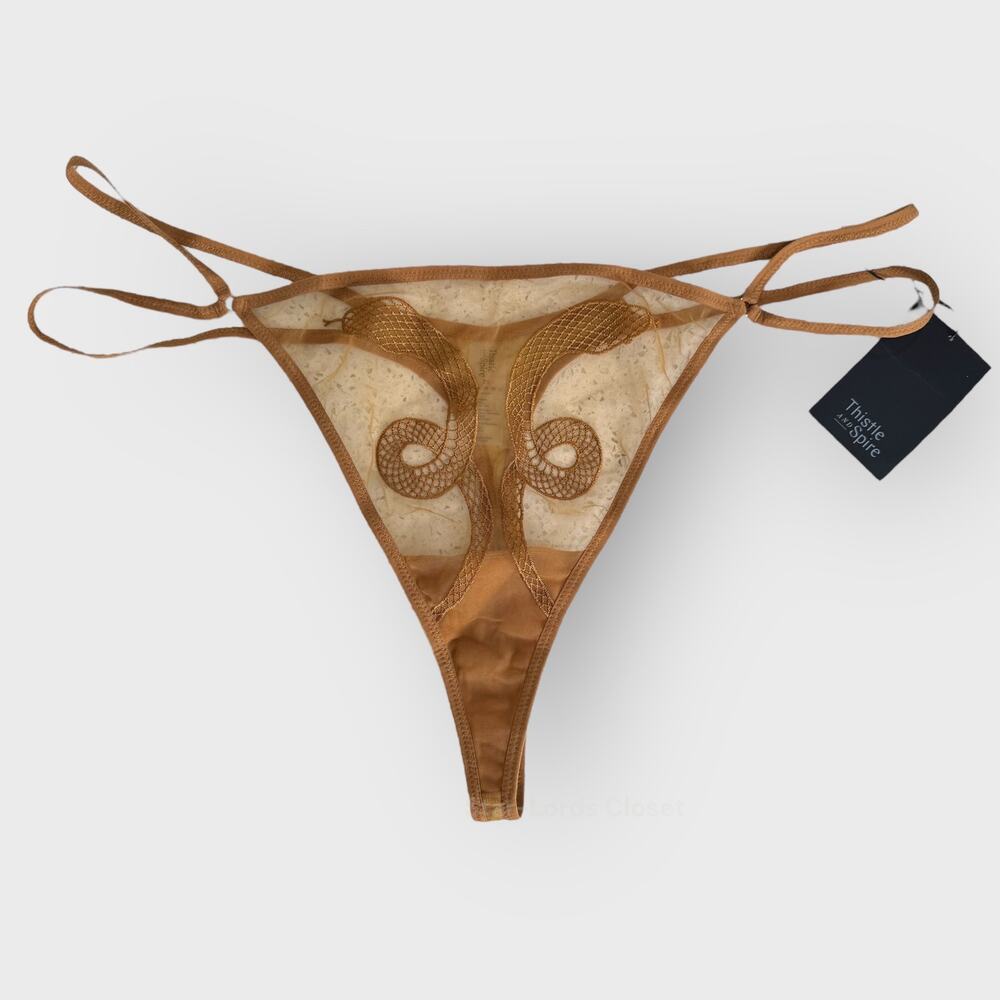 Thistle Spire 2X Gold Snake Embroidered Thong Sheer Gothic Lingerie